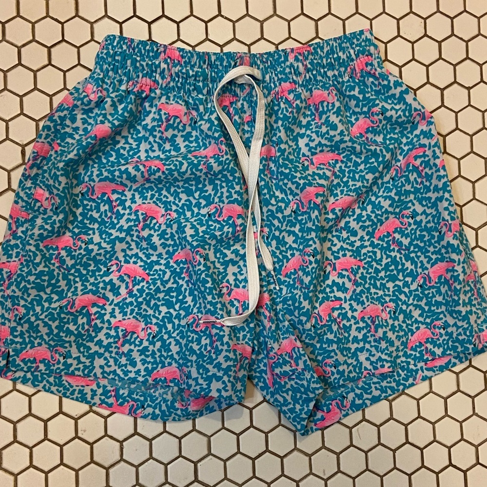 CHUBBIES The Glades Lined Shorts, Swim Trunks, Flamingo Print 4.5” size XS